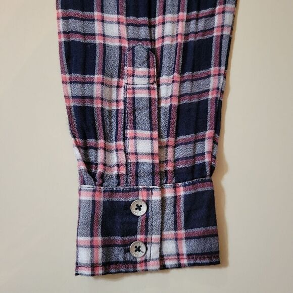 Silver Jeans Co. Navy Plaid Long Sleeve Button-Down Blouse - Picture 11 of 16